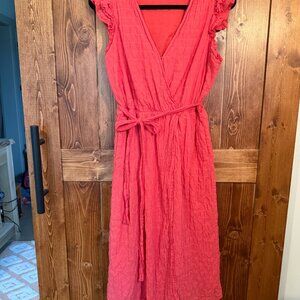 A New Day Coral Wrap Midi Dress Size Medium